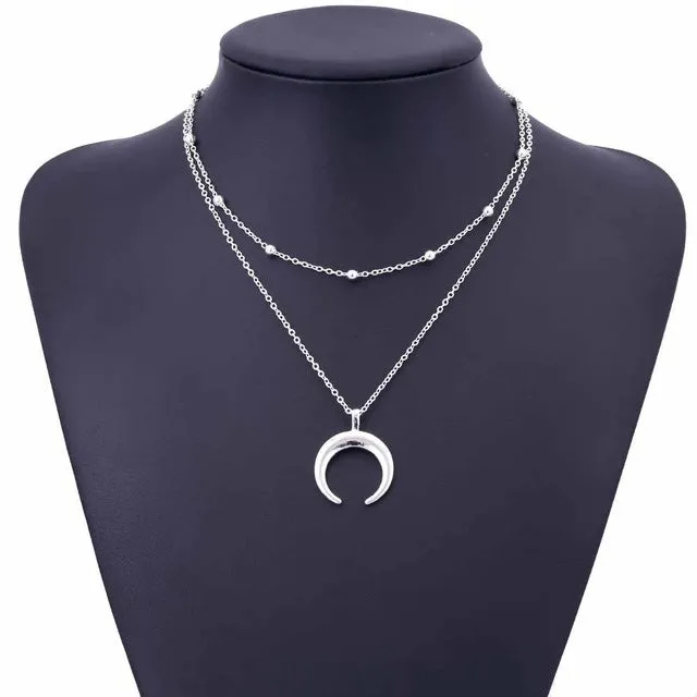 FAMSHIN 2017 New Fashion Double Horn Necklace Crescent Moon Necklace Boho Jewelry Minimal Girlfriend Gift