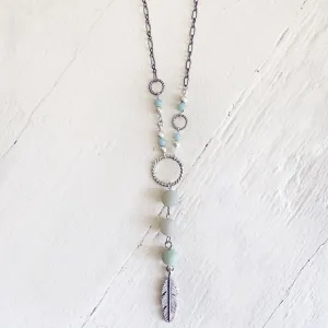 focus // amazonite & hematite long feather pendant necklace