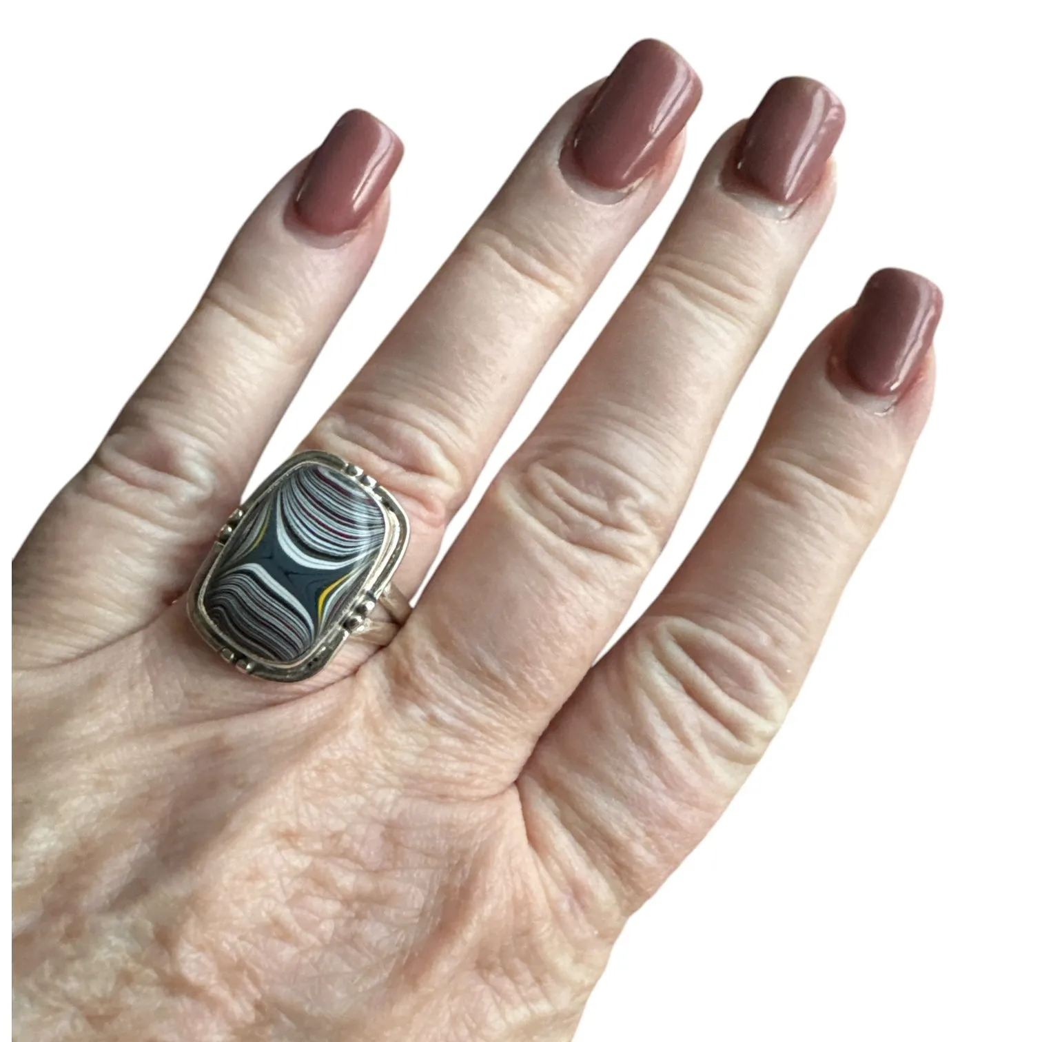 Fordite Solid 925 Sterling Silver Ring 8