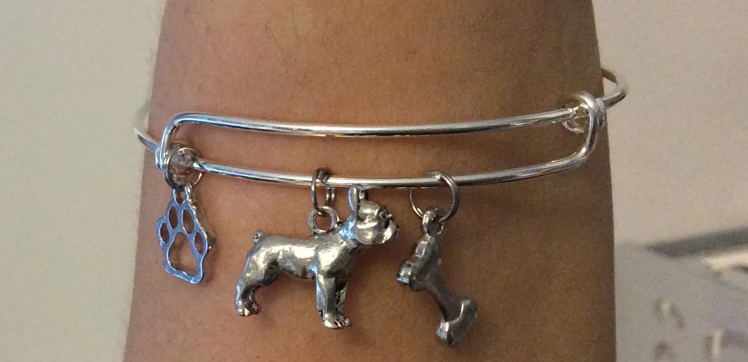 French Bull Dog Jewelry Expandable Charm Bracelet Adjustable Silver Bangle One Size Fits All Gift
