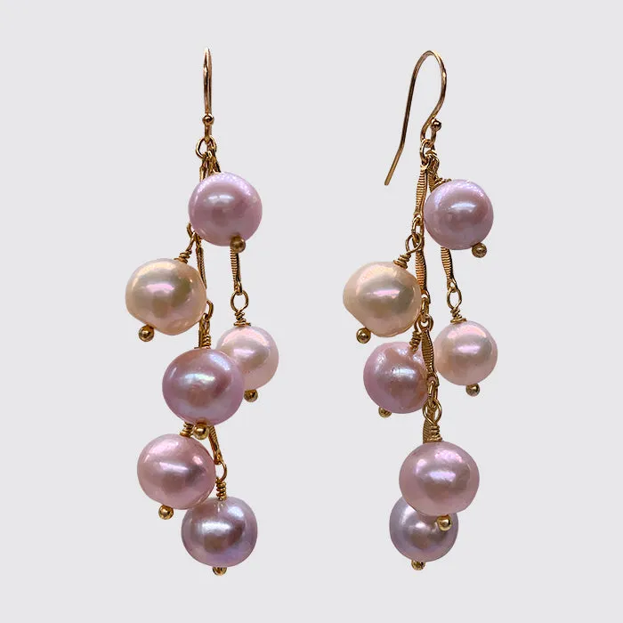 Fresh water pearl cluster on Bar Chain Earring