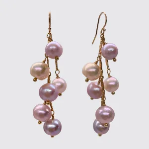 Fresh water pearl cluster on Bar Chain Earring