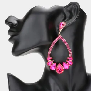 Fuchsia Crystal Teardrop Stone Chandelier Pageant Earrings | Prom Earrings | 606374