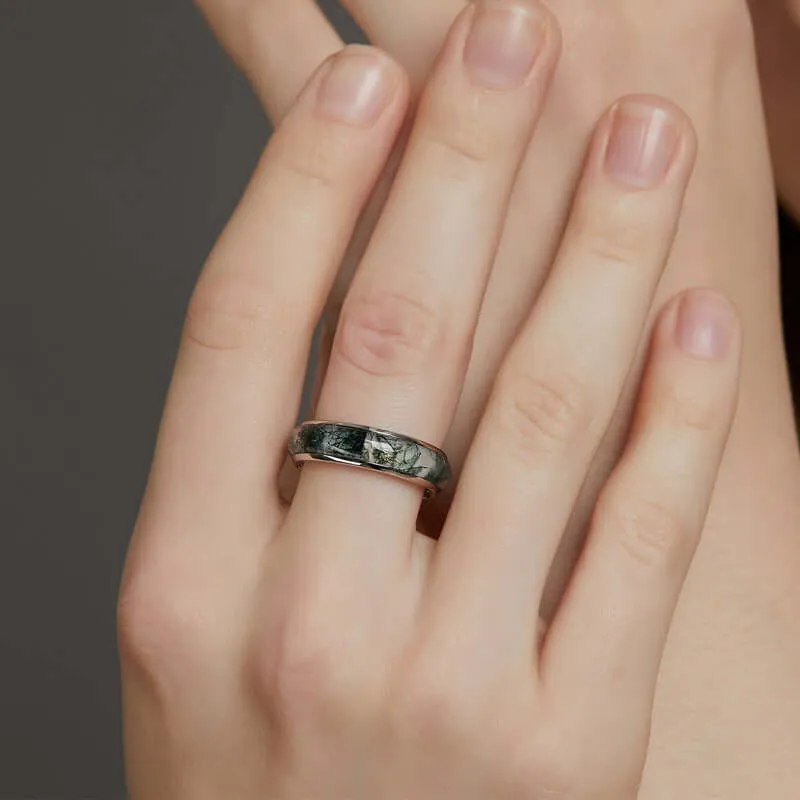 Fully Surrounded Moss Agate Ring