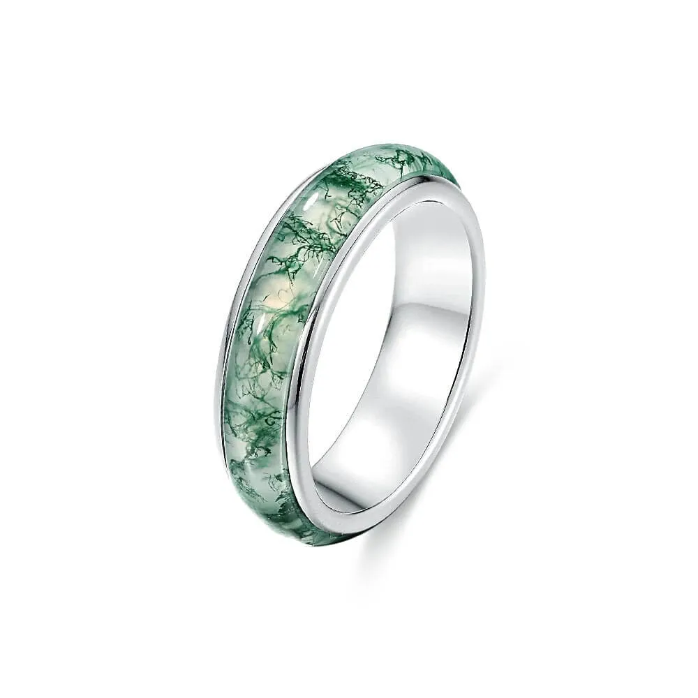 Fully Surrounded Moss Agate Ring