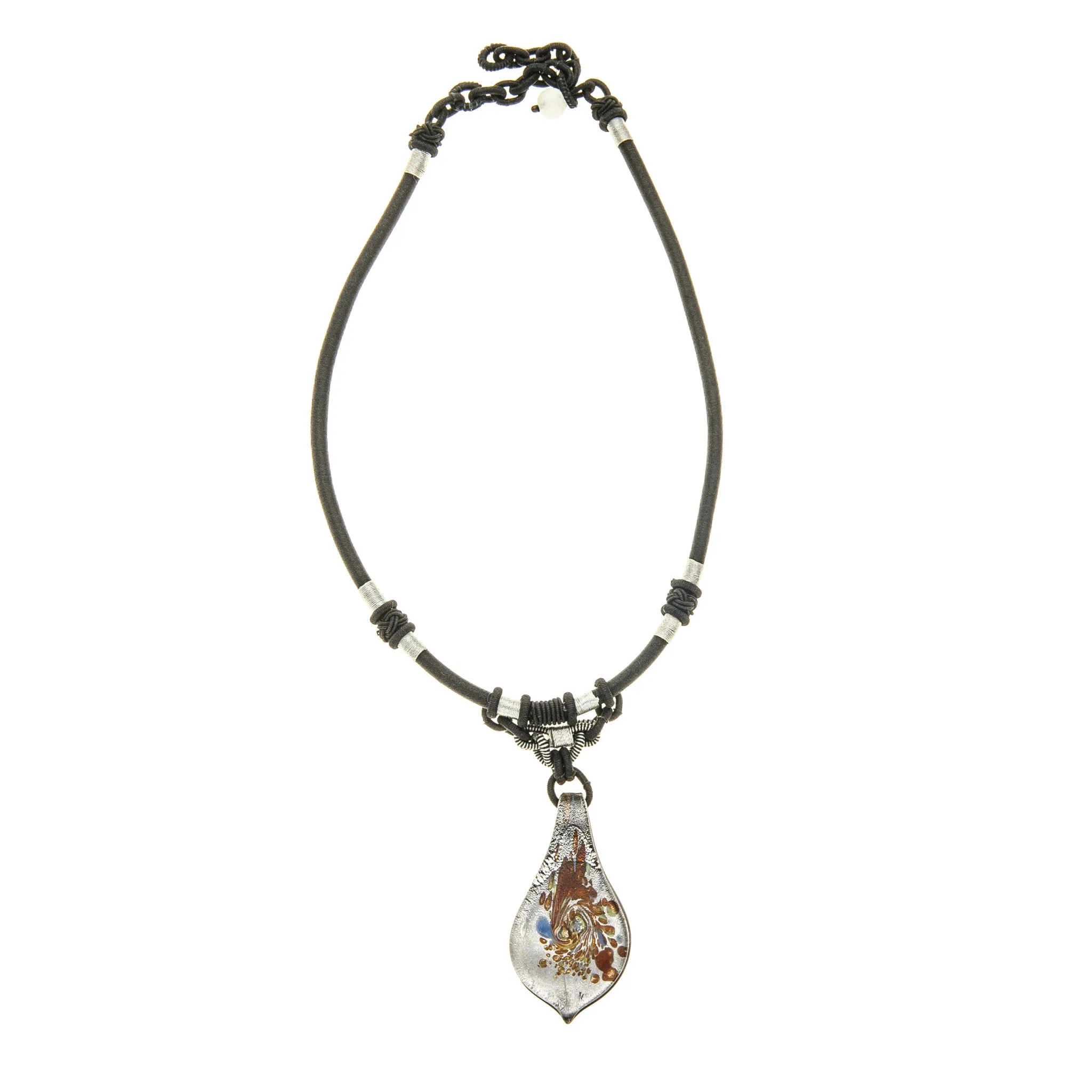 Fused Glass & Black Silk Pendant Holder Necklace