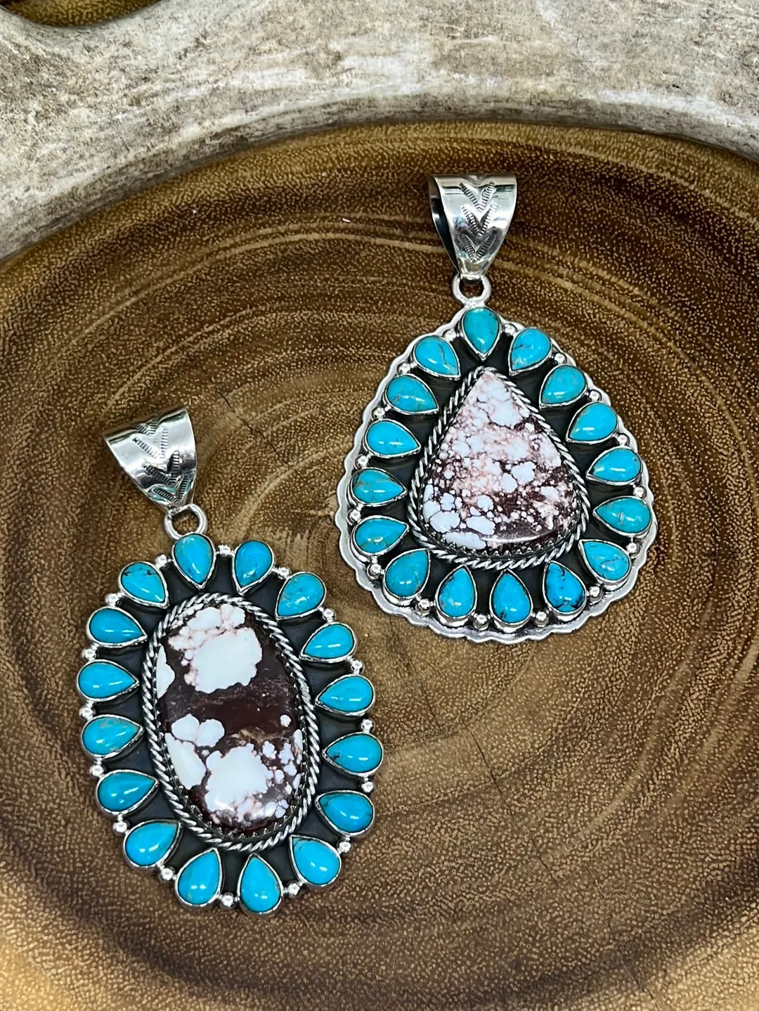 Gabriella Sterling Turquoise Teardrop & Wild Horse Stone Pendant