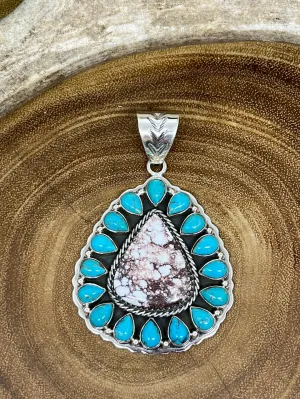 Gabriella Sterling Turquoise Teardrop & Wild Horse Stone Pendant