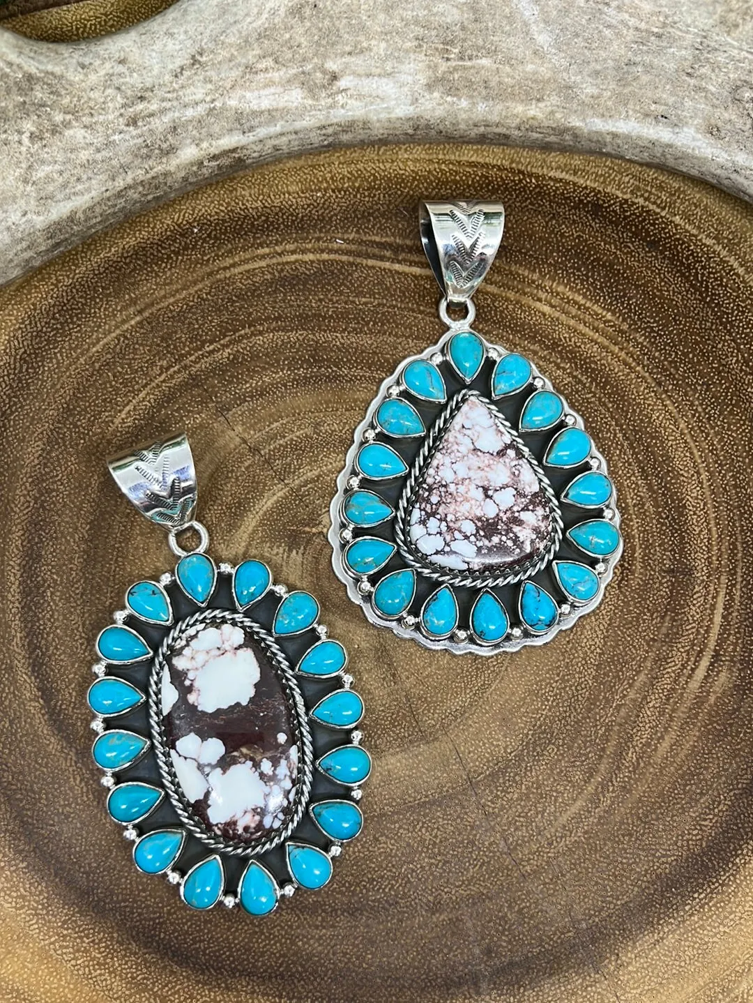 Gabriella Sterling Turquoise Teardrop & Wild Horse Stone Pendant