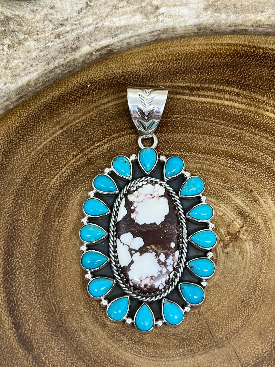 Gabriella Sterling Turquoise Teardrop & Wild Horse Stone Pendant