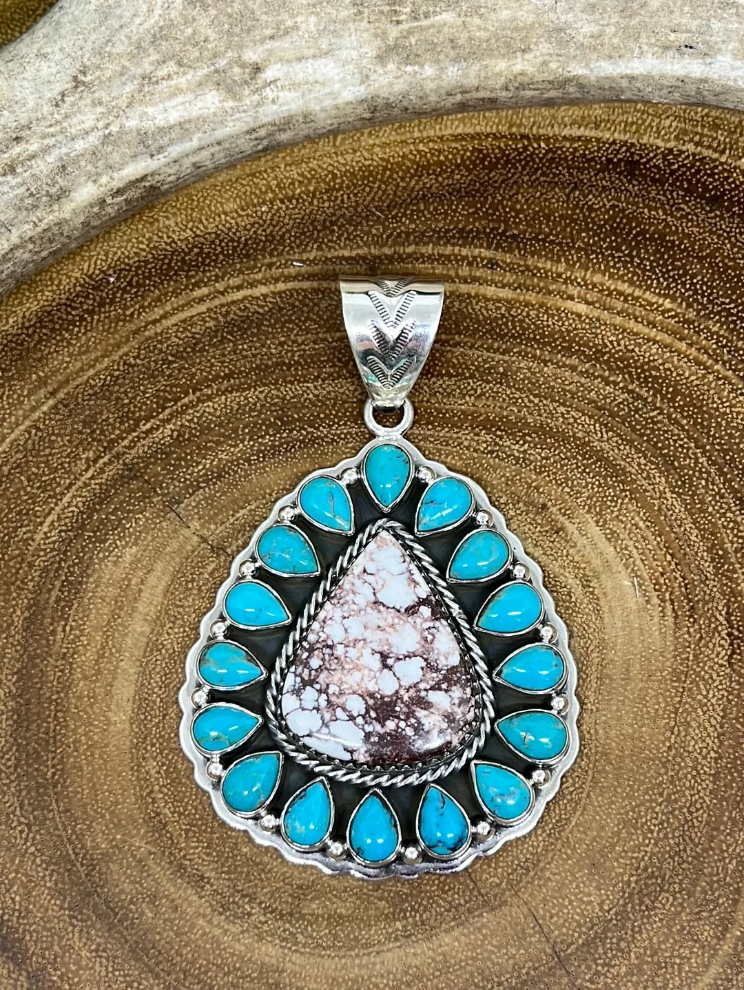 Gabriella Sterling Turquoise Teardrop & Wild Horse Stone Pendant