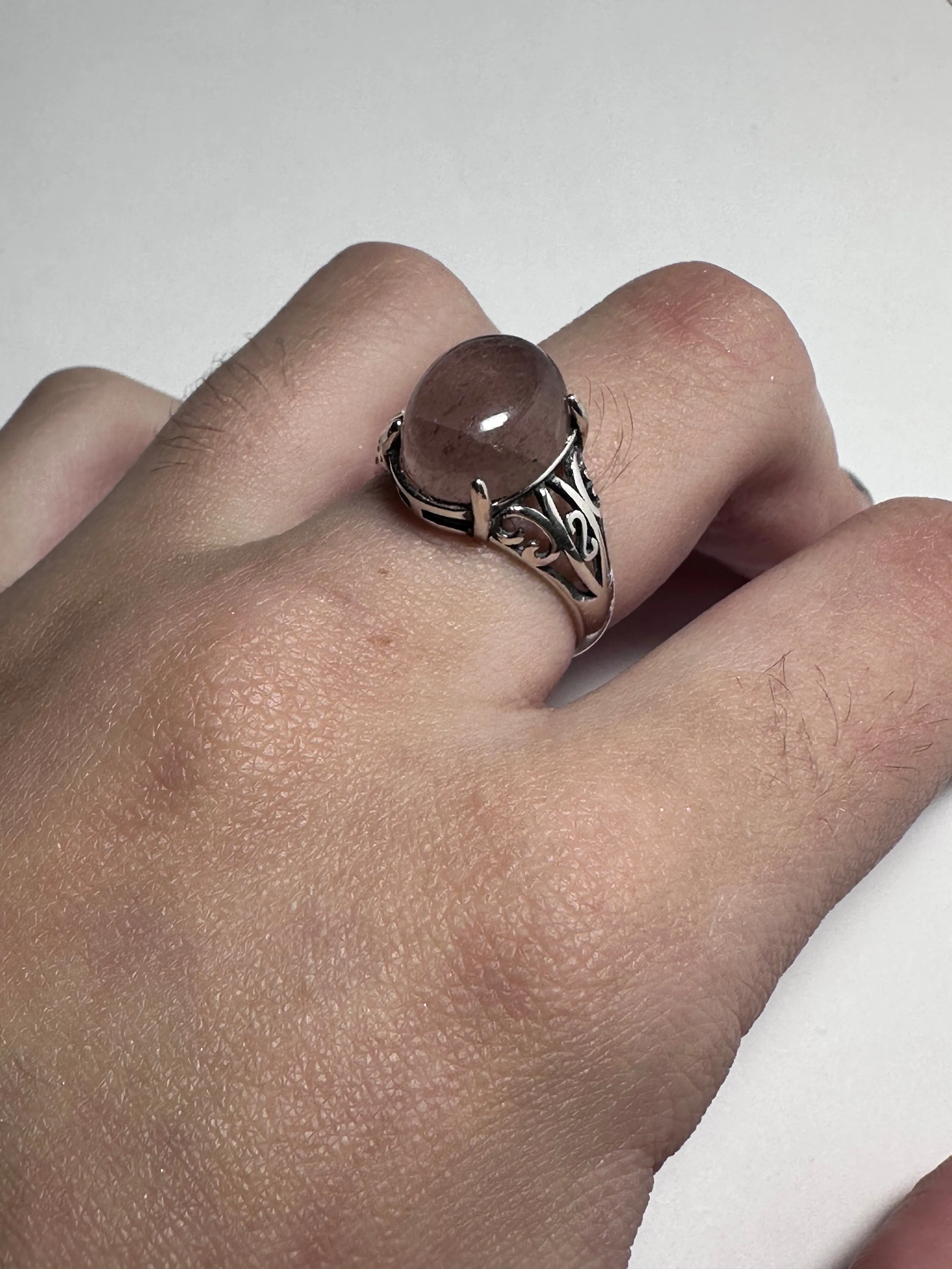 Gemstone Adjustable Filigree Ring Rose Quartz