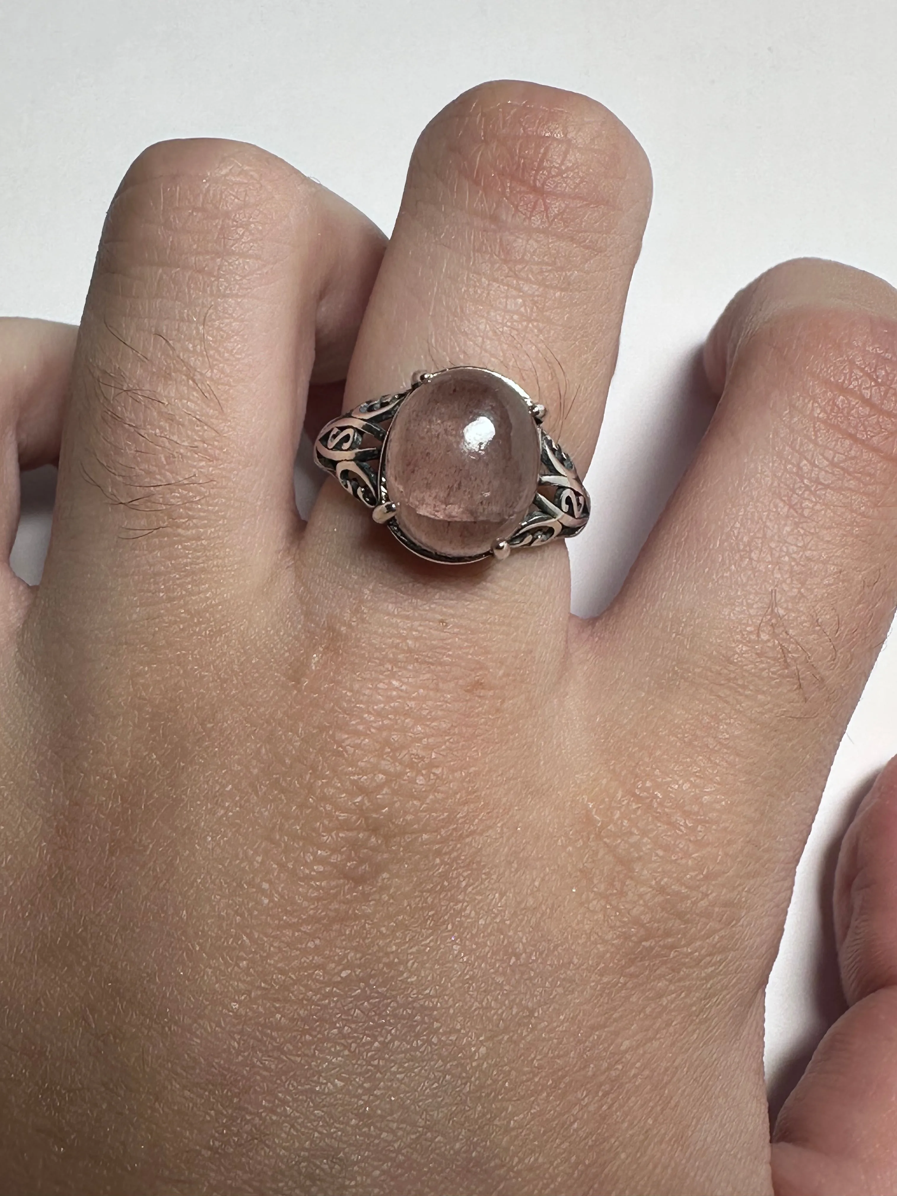 Gemstone Adjustable Filigree Ring Rose Quartz