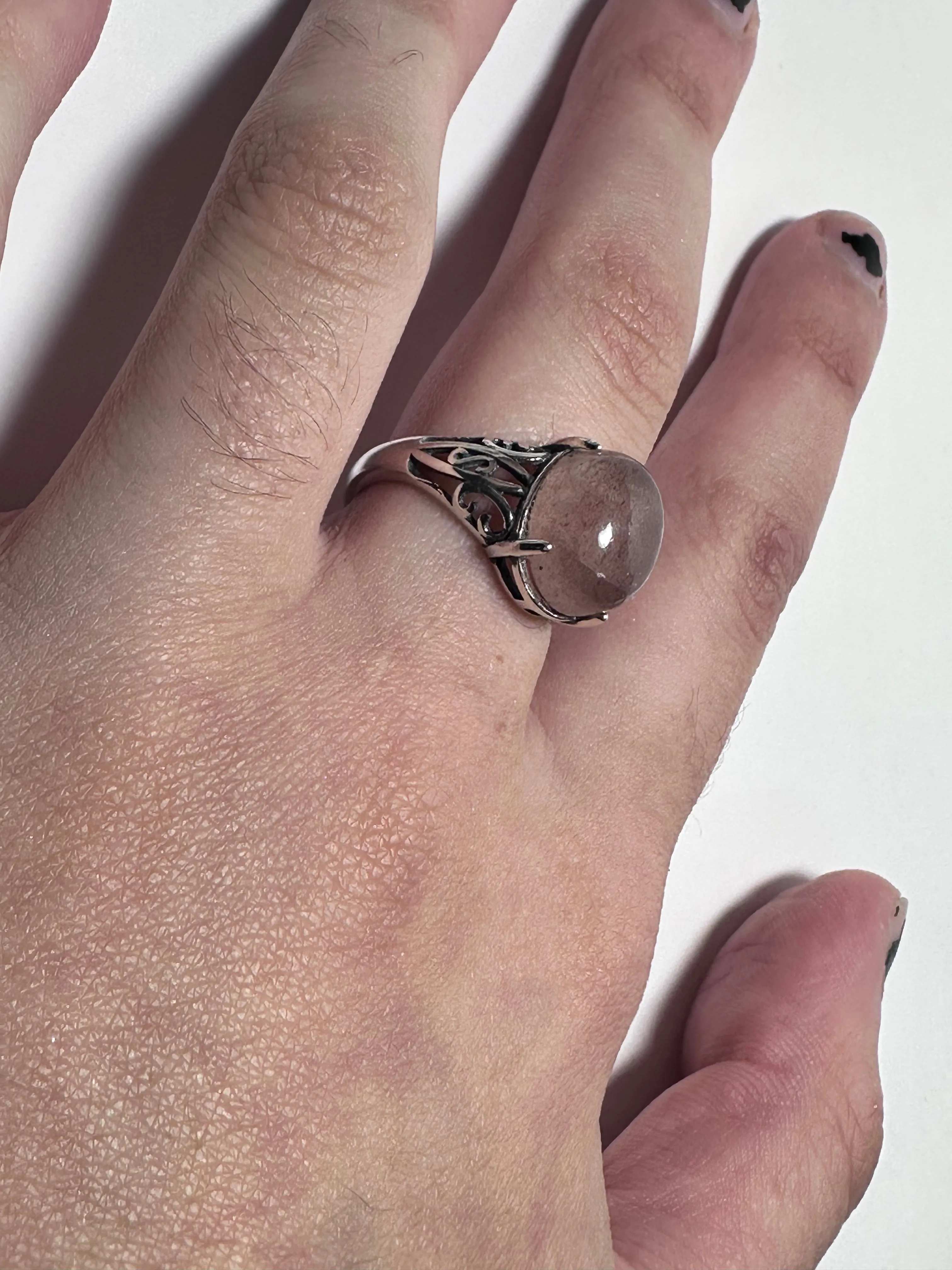 Gemstone Adjustable Filigree Ring Rose Quartz