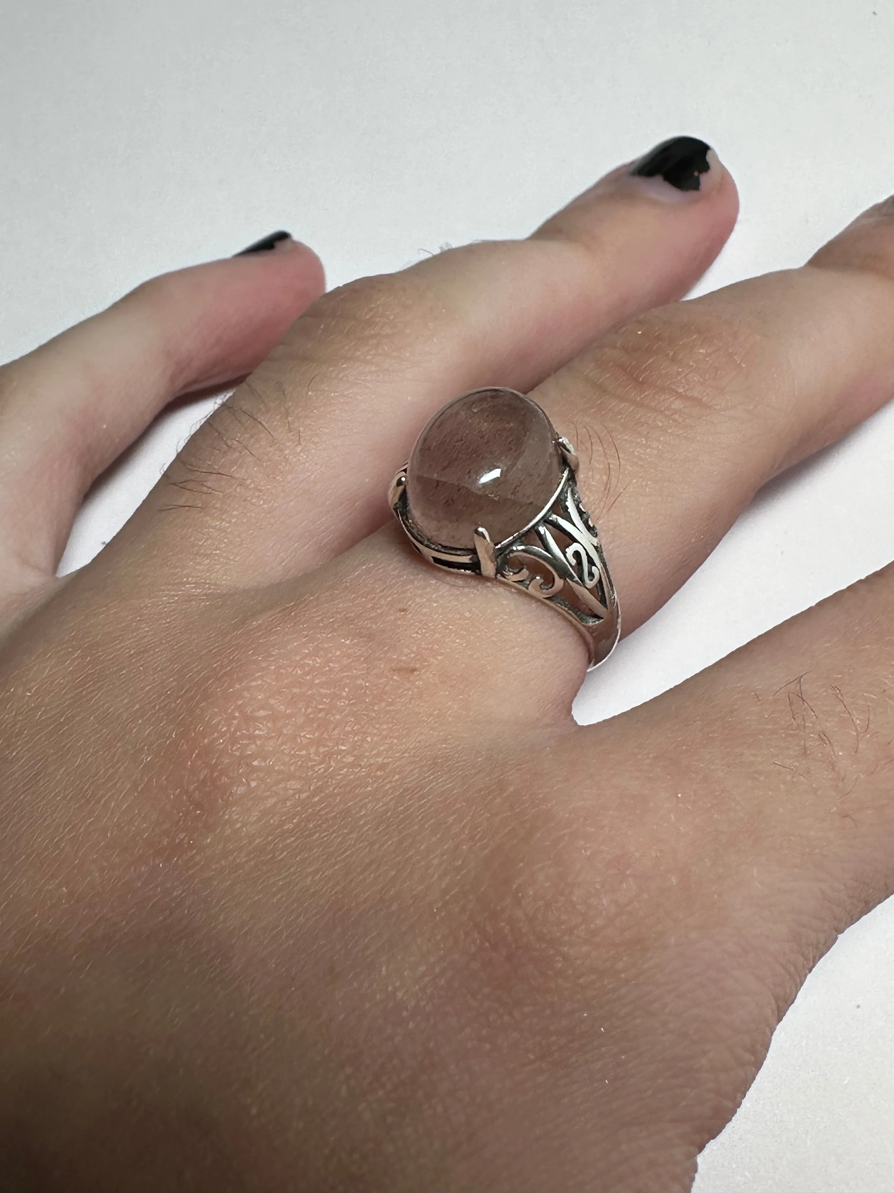 Gemstone Adjustable Filigree Ring Rose Quartz