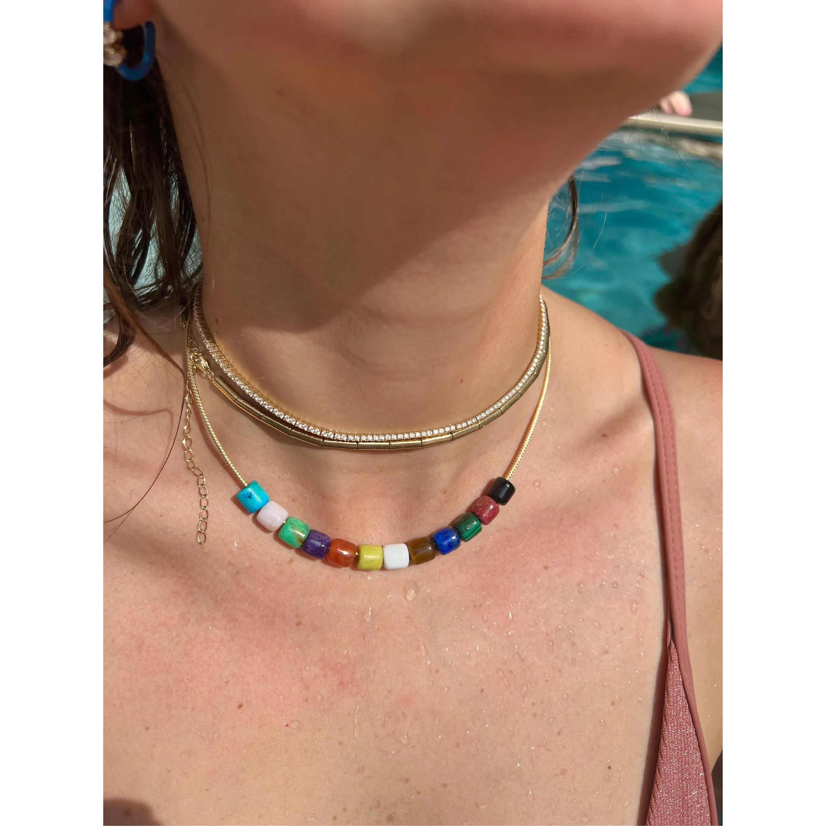 Gemstone Cubes on Corda Chain