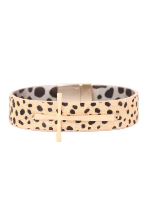GENUINE LEATHER PRINT CROSS BRACELET