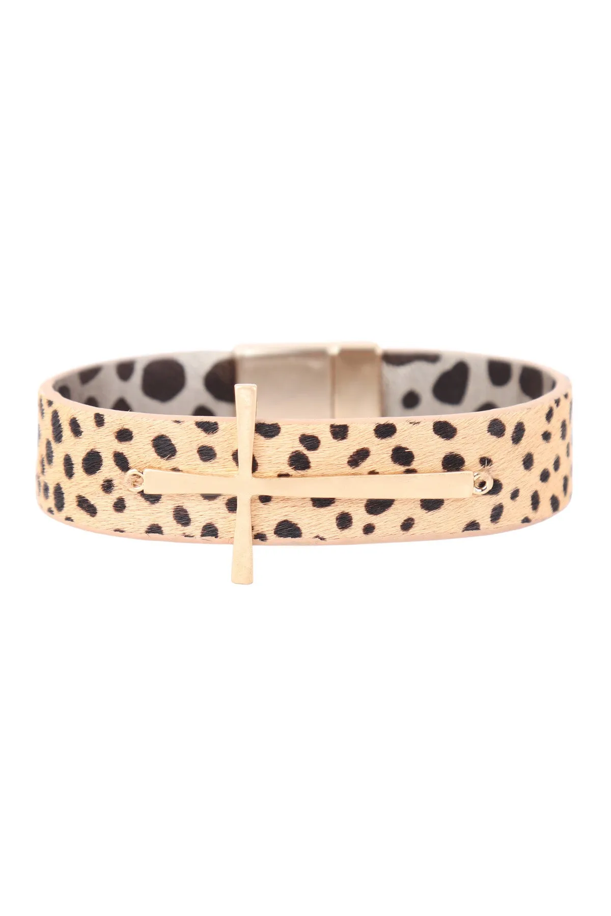 GENUINE LEATHER PRINT CROSS BRACELET
