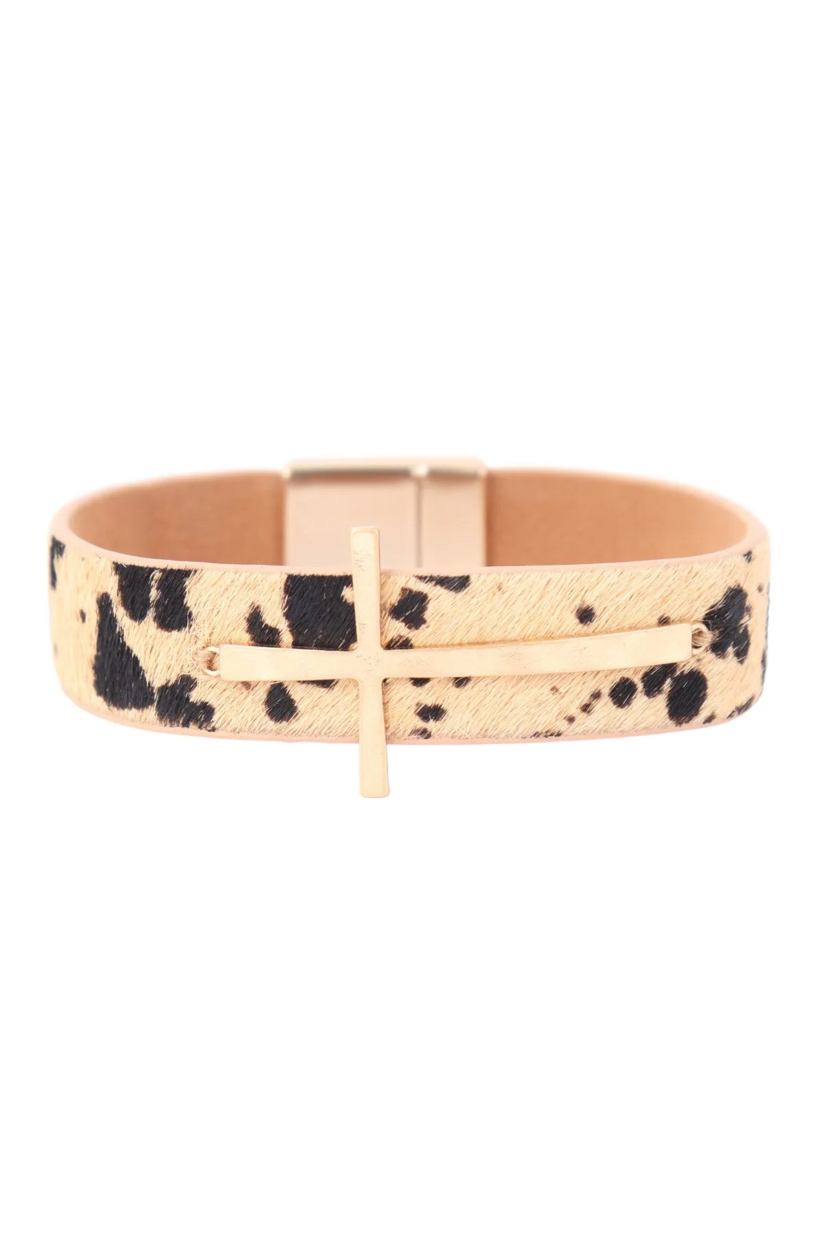 GENUINE LEATHER PRINT CROSS BRACELET