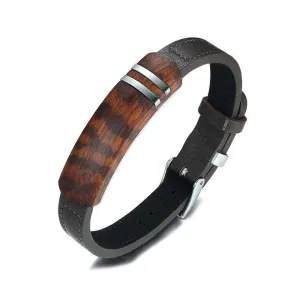 Genuine Leather Rosewood Plaque Bracelet for Men