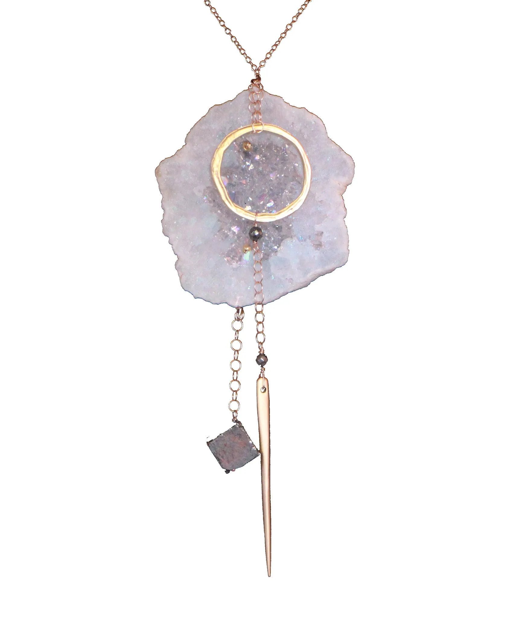 Geode Nature's Glitter Circle Gold Long Necklace