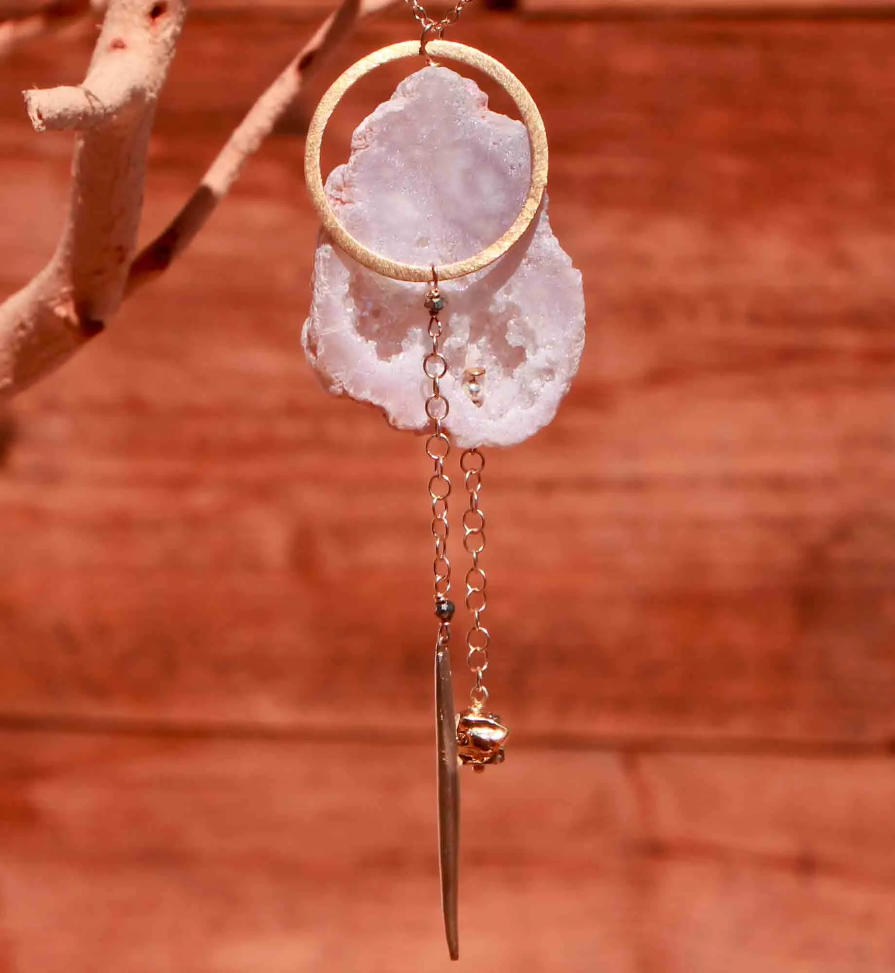 Geode Nature's Glitter Circle Gold Long Necklace