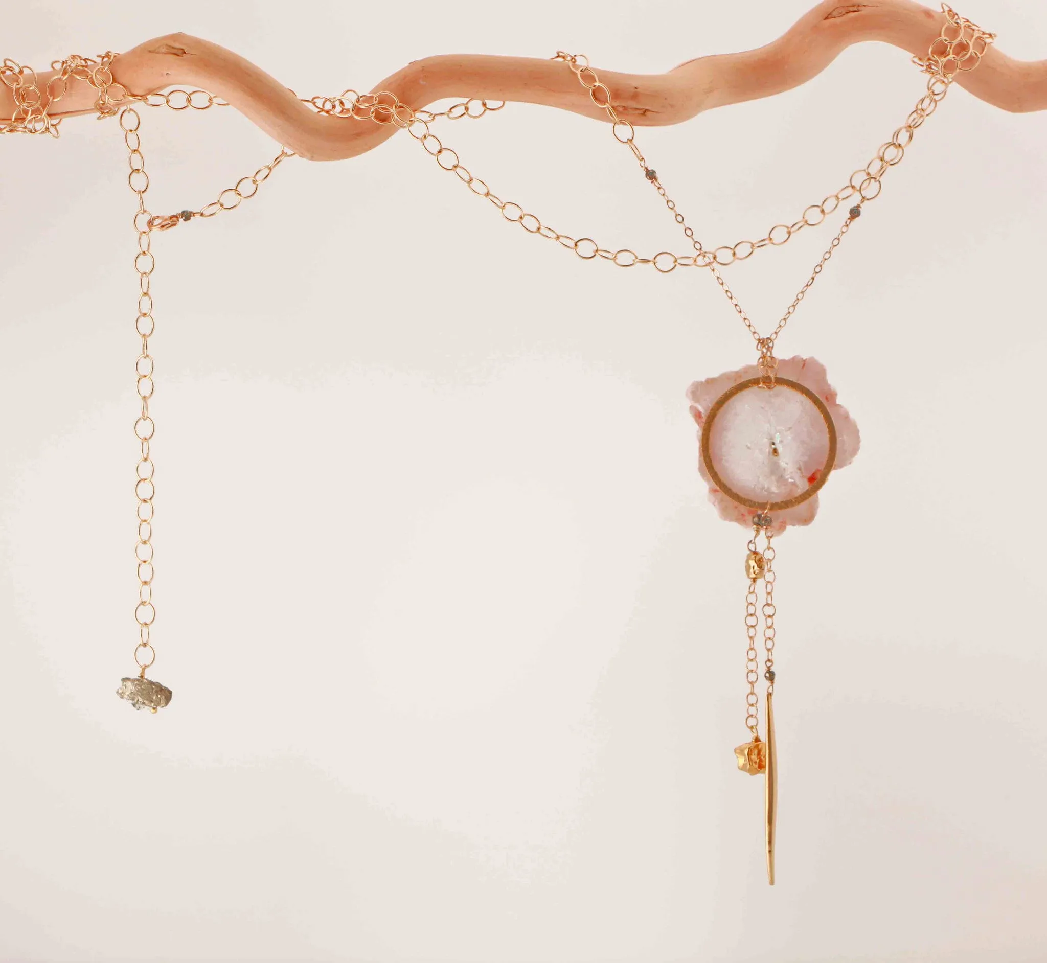 Geode Nature's Glitter Circle Gold Long Necklace