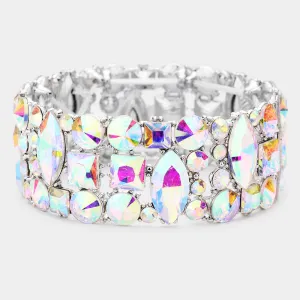 Geometric AB Crystal Stone Cluster Pageant Bracelet   | Prom Jewelry | 488123