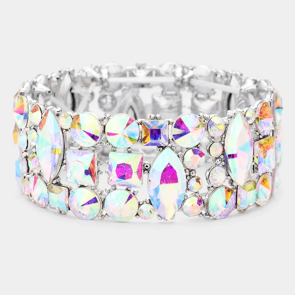 Geometric AB Crystal Stone Cluster Pageant Bracelet   | Prom Jewelry | 488123