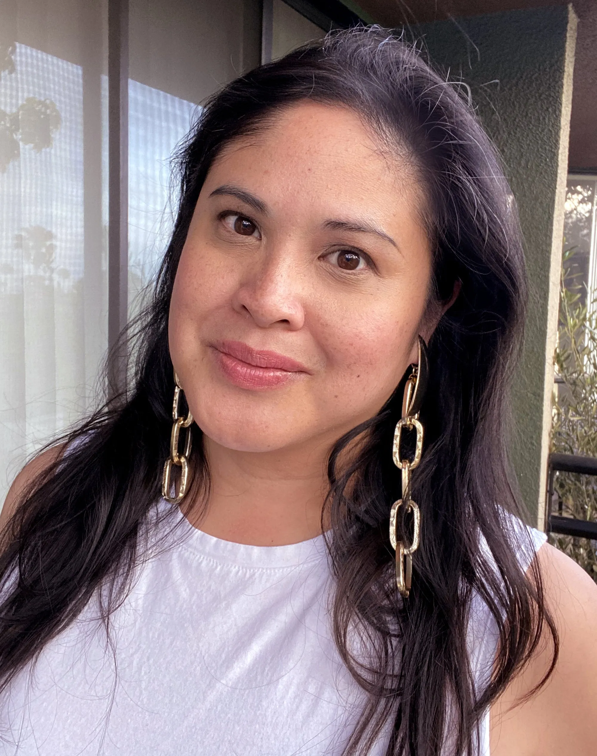 Gold half moon and chain earrings
