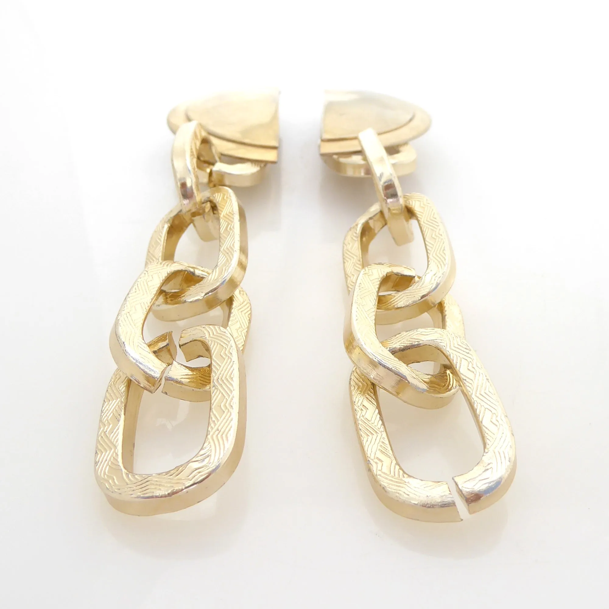 Gold half moon and chain earrings