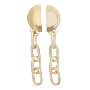 Gold half moon and chain earrings