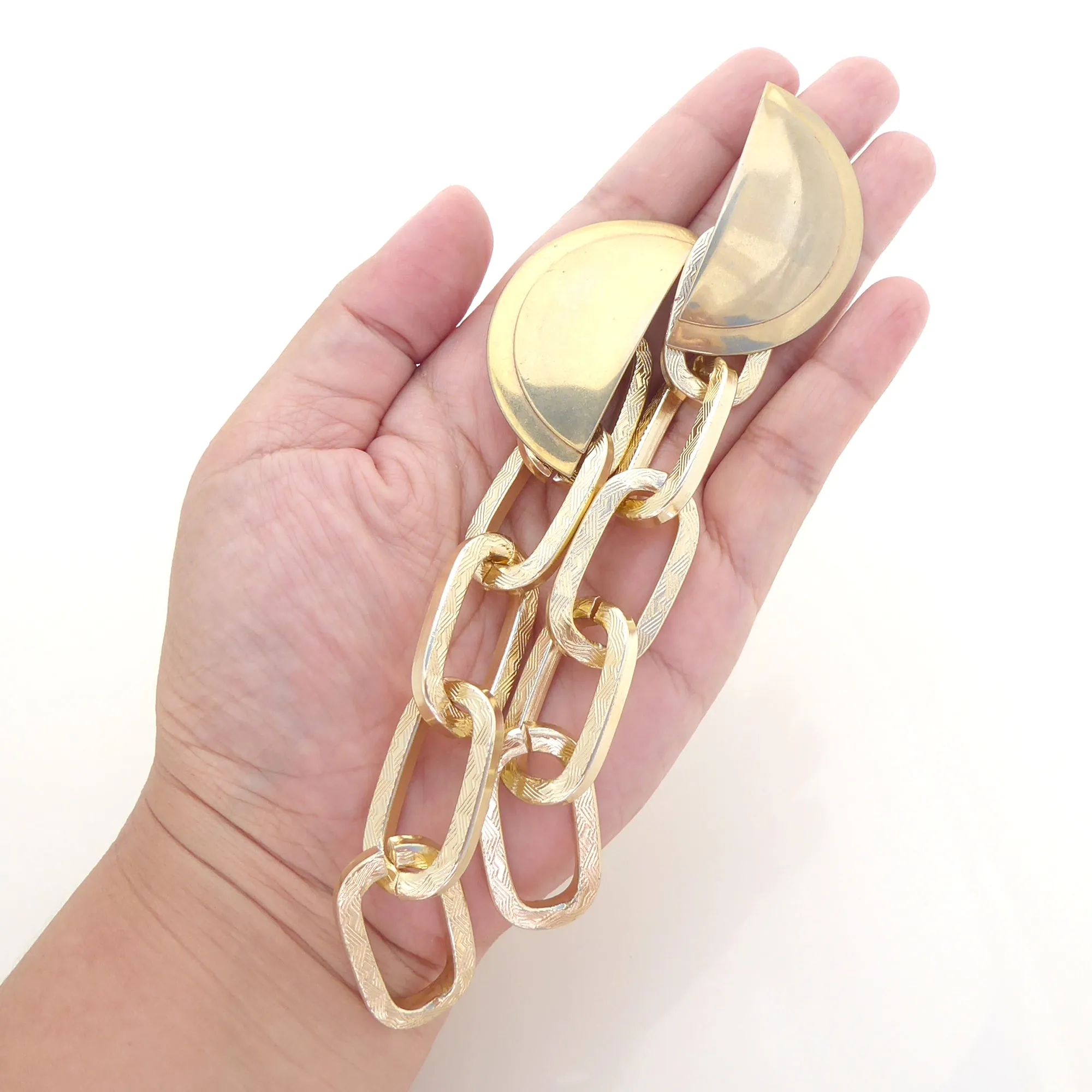 Gold half moon and chain earrings