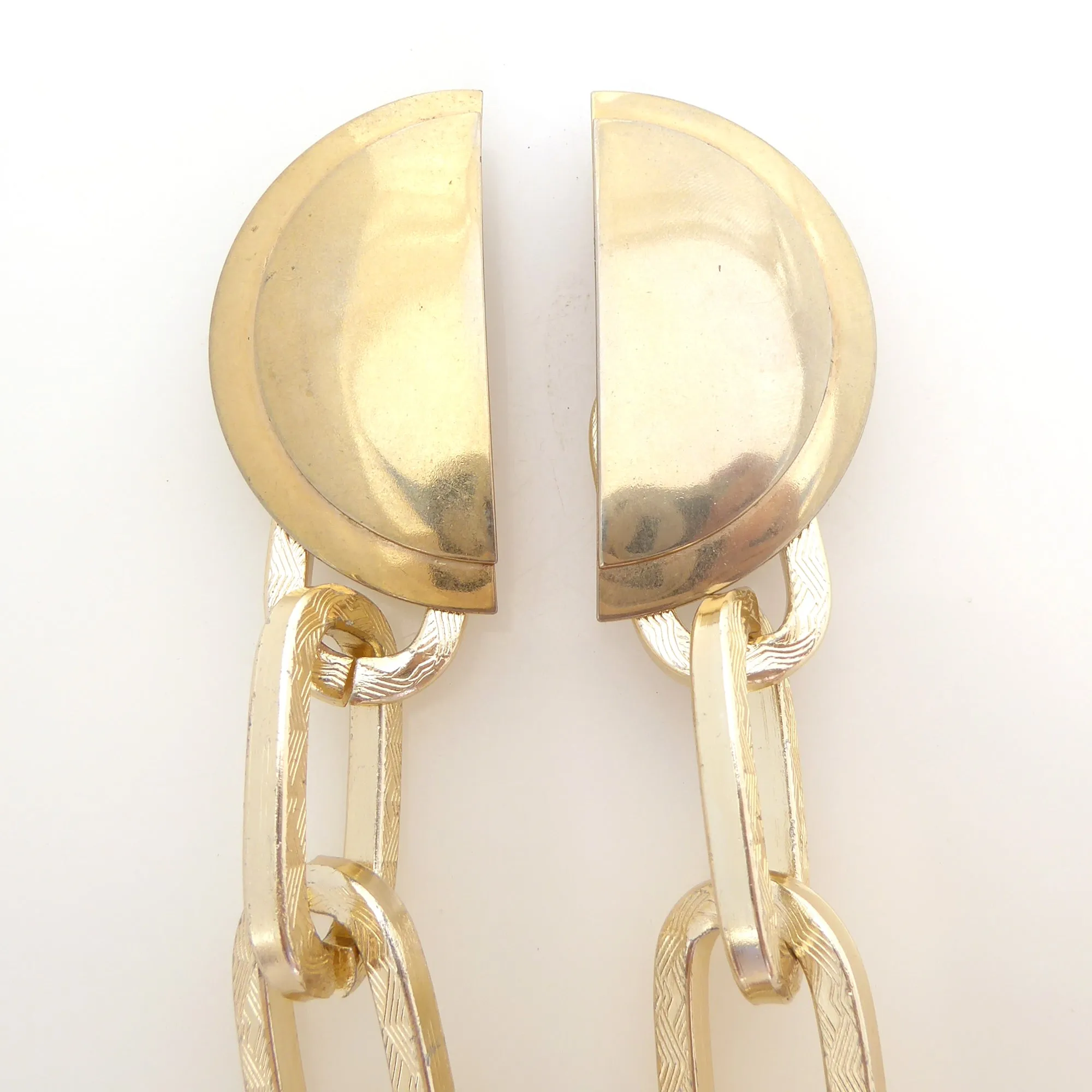 Gold half moon and chain earrings