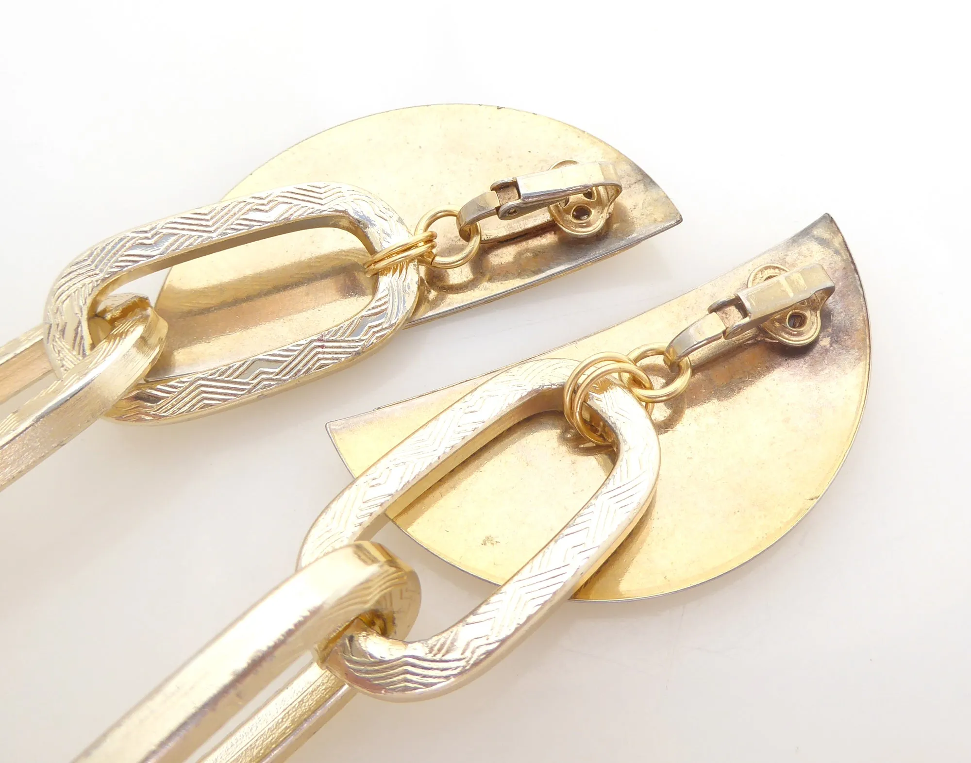 Gold half moon and chain earrings