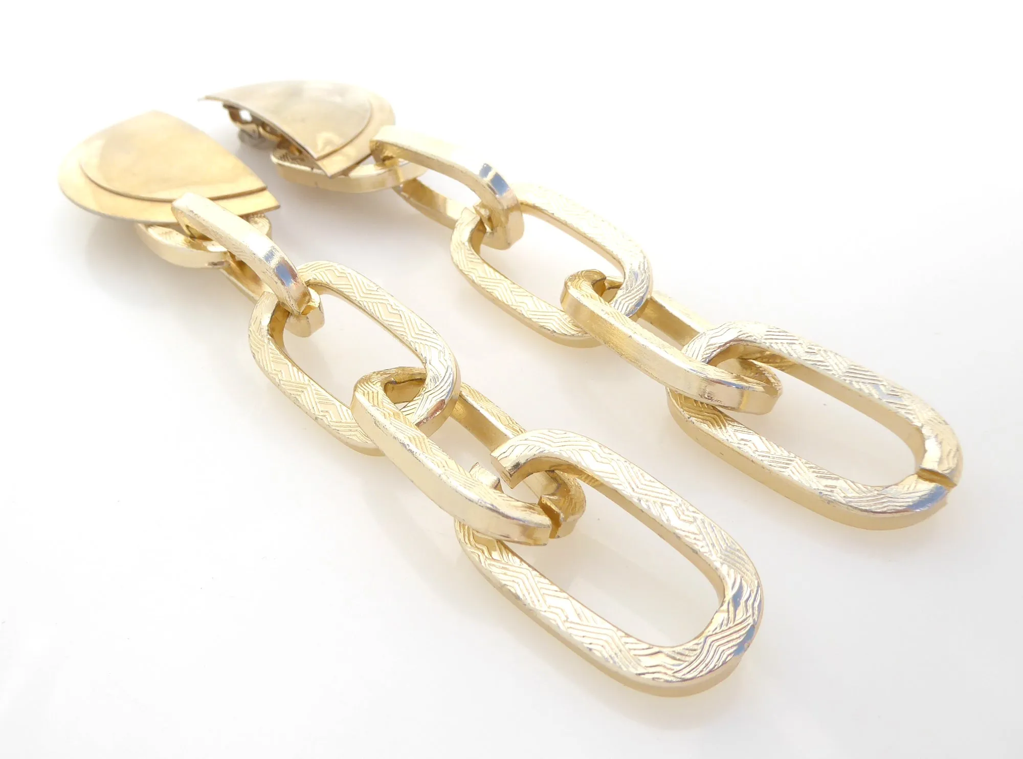 Gold half moon and chain earrings