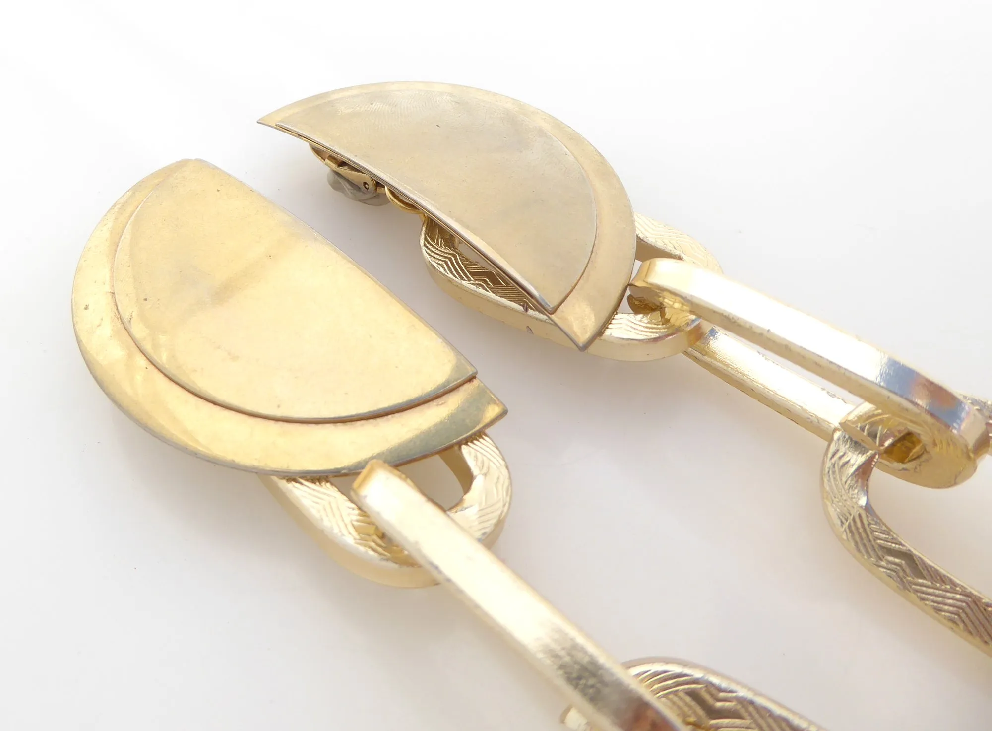 Gold half moon and chain earrings