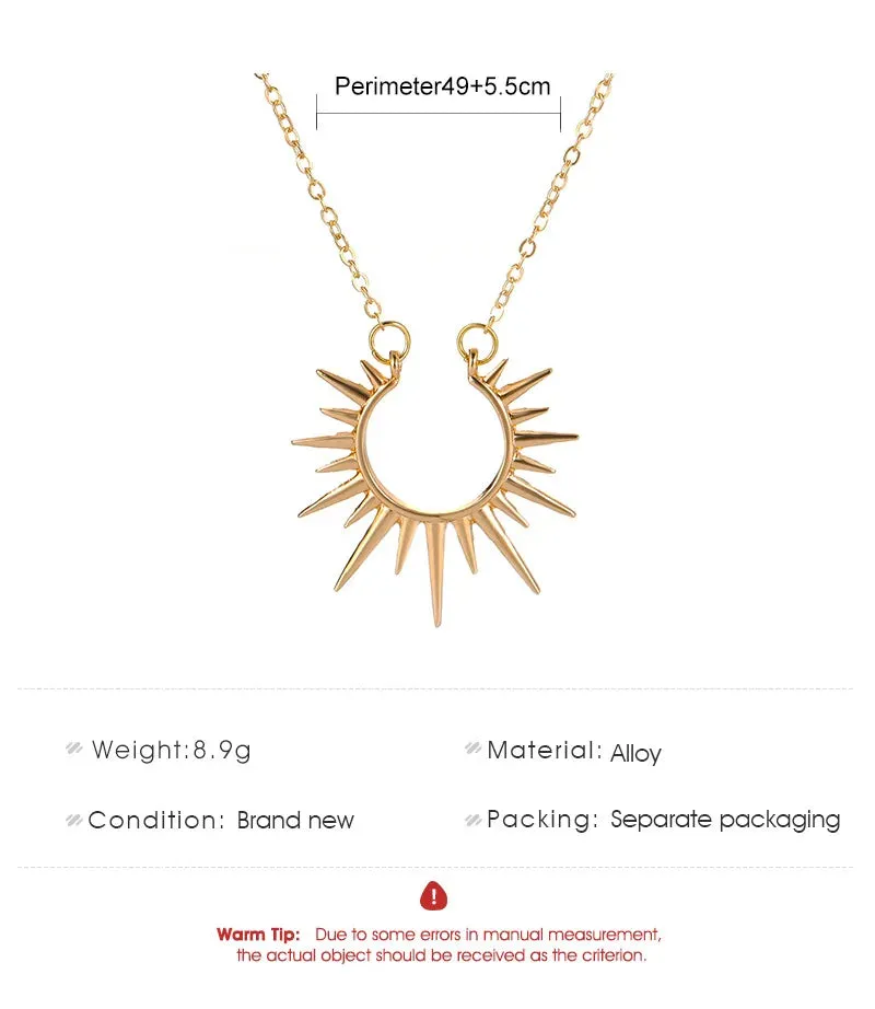 Gold Hollow Geometric Sun Pendant Necklace – Vintage Party Jewelry Gift for Women