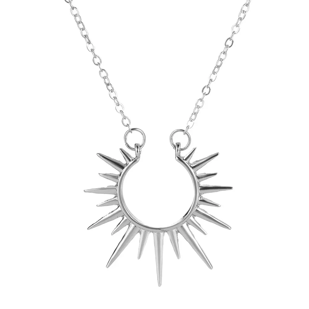 Gold Hollow Geometric Sun Pendant Necklace – Vintage Party Jewelry Gift for Women