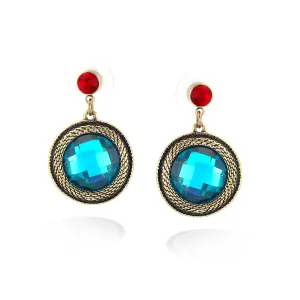 GOLD MULTI BLUE AND RED STONE EARRING  #SE30613 (HF15)