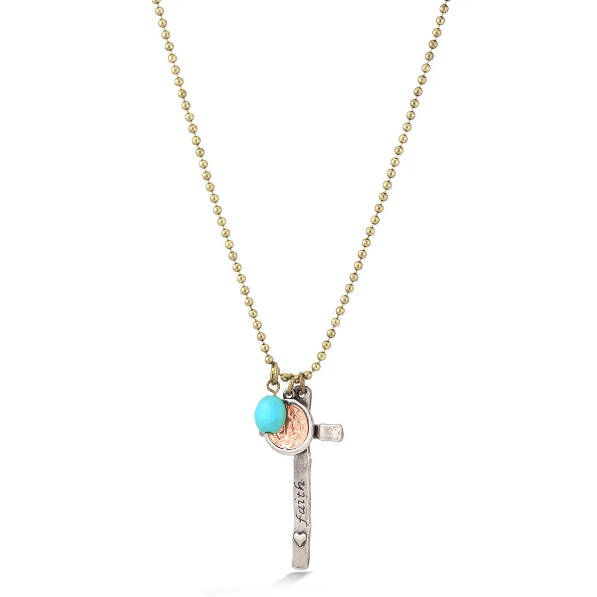 GOLD OXIDE TURQUOISE CROSS CHARM NECKLACES #SC38192 (AC6)