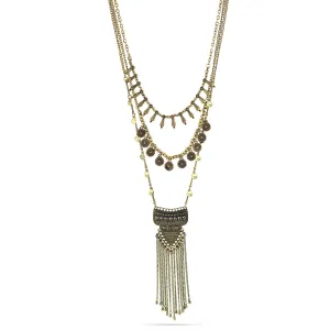 GOLD OXIDIZED AND CRYSTALS TASSEL  NECKLACES #SQ2164G (SC9/MH13)
