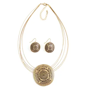 Gold Oxidized Pendant Necklace And Earrings Set #SCE43587GLD (EE4/TB7)