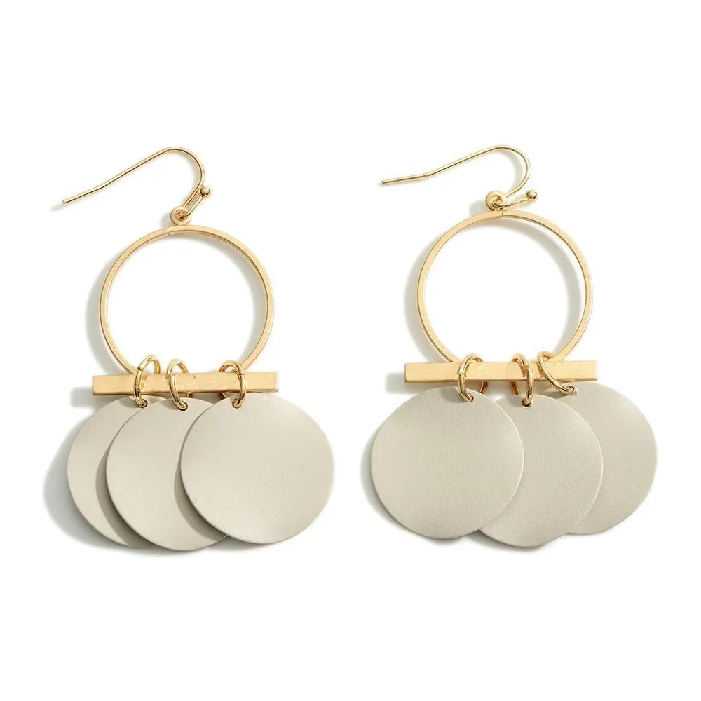 Gold Toned Earrings Featuring Painted Metal Discs