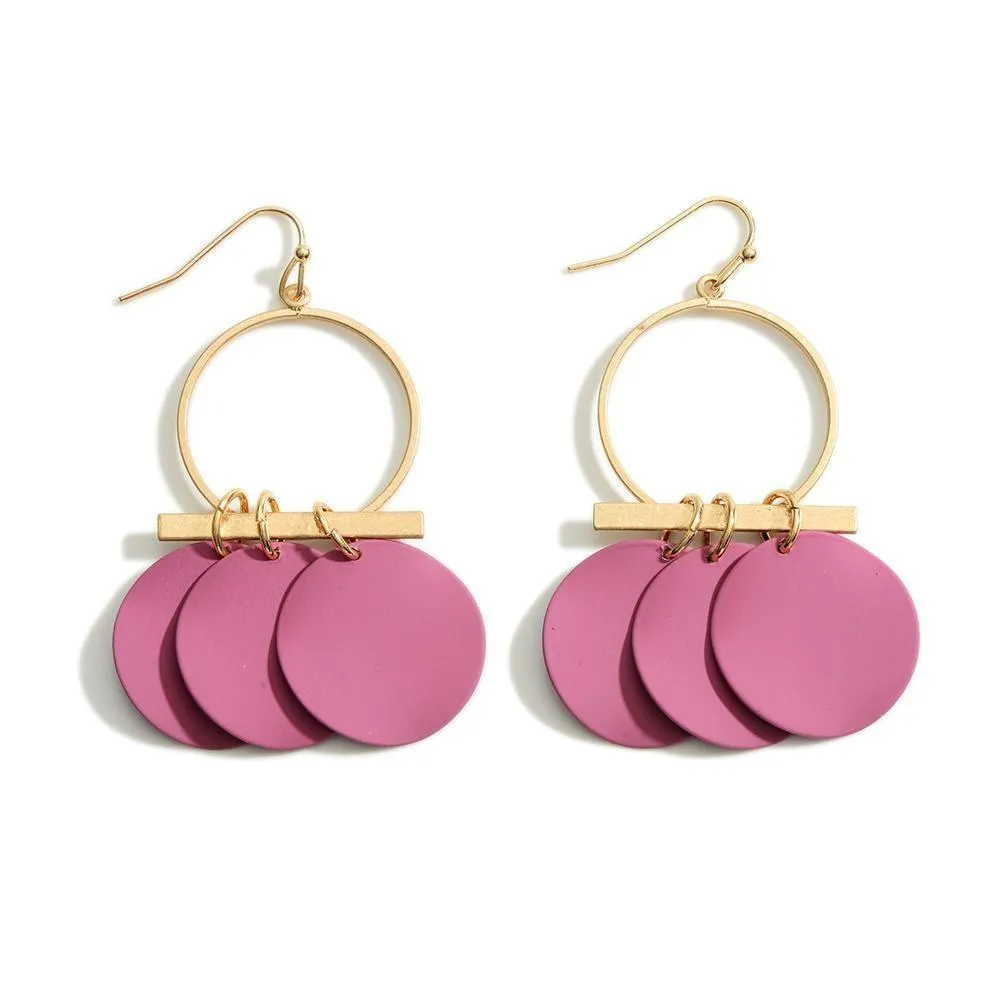 Gold Toned Earrings Featuring Painted Metal Discs