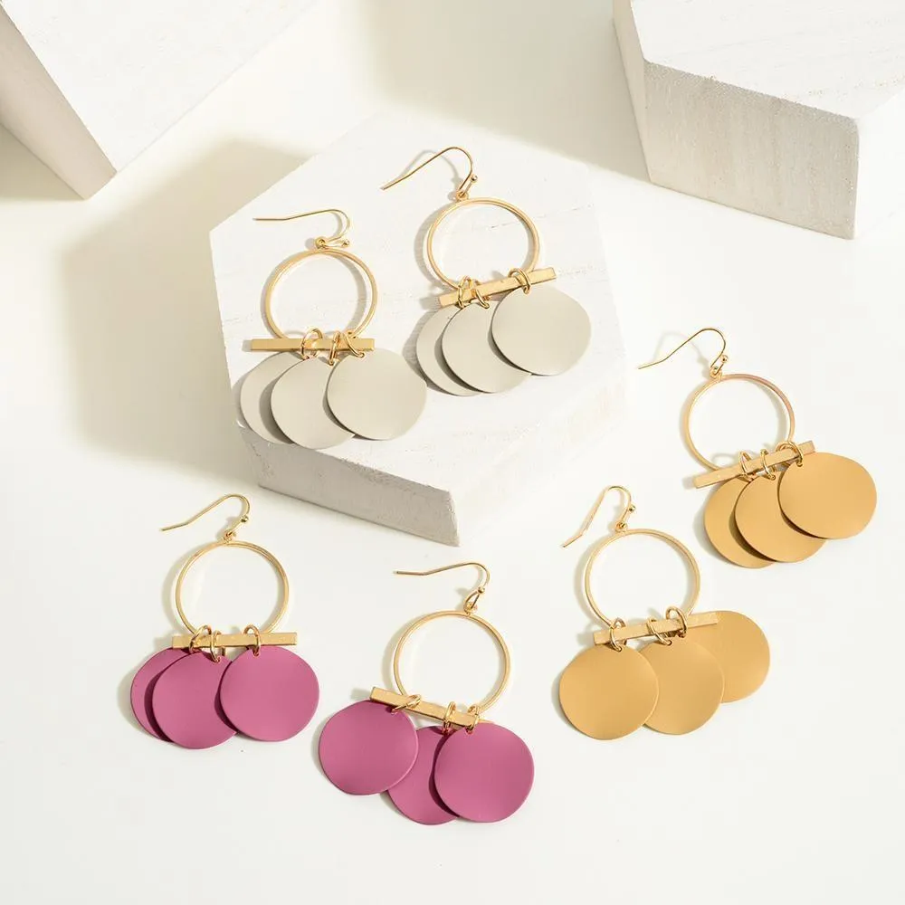 Gold Toned Earrings Featuring Painted Metal Discs