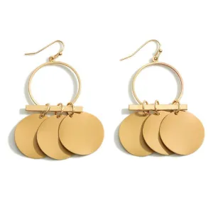 Gold Toned Earrings Featuring Painted Metal Discs