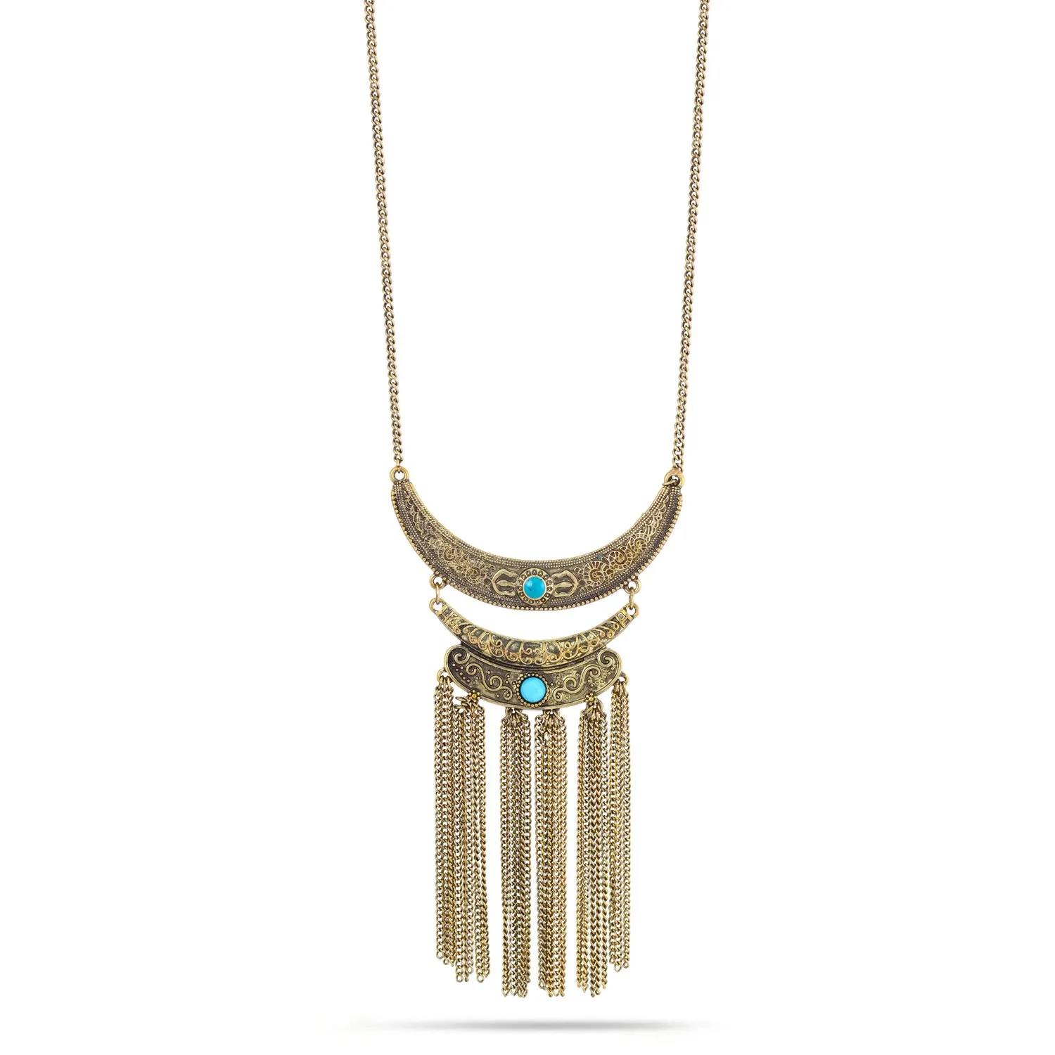 GOLD TURQUOISE TASSEL  NECKLACES #SQ312-2106G (SD7)