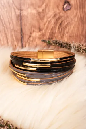 Goldtone Brown and Black Multi-Strand Magnetic Bracelet