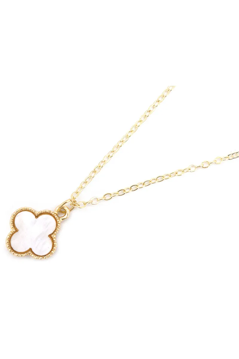 Goldtone Trimmed White Shell Quatrefoil Necklace